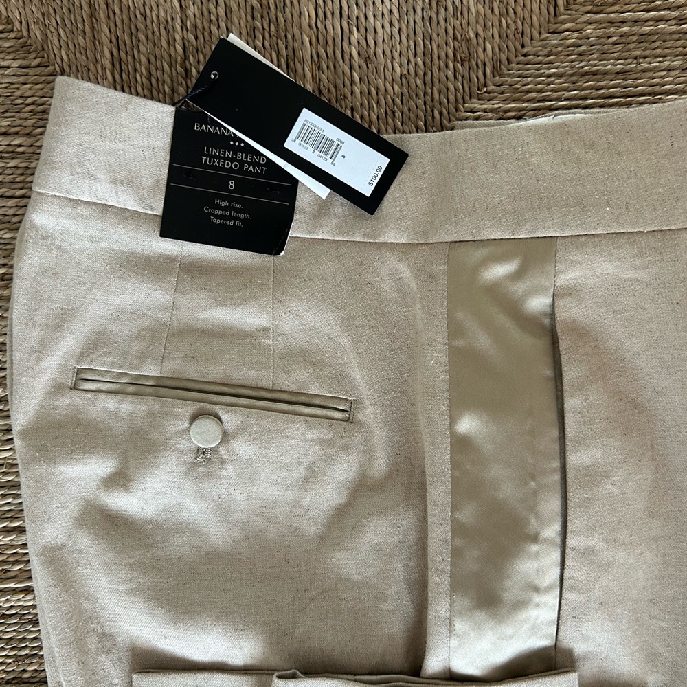 Banana Republic Womens Linen-Blend Tuxedo Pants - Tan